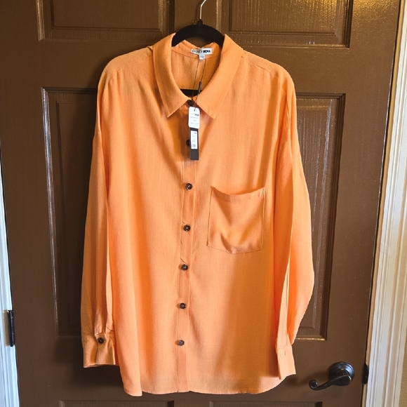 Fashion Nova Tops - Fashion Nova-Orange long sleeved,collared,button down front shirt Sz 2XL NWT
